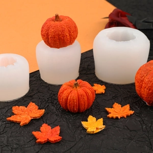3D pumpkin and maple leaf silicone mold set for Halloween candle and cake decorations