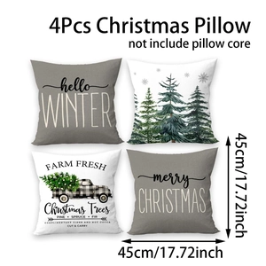 Set di 4 federe natalizie 45x45cm con stampe di alberi grigi e omini di pan di zenzero