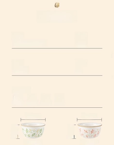 Detailed ceramic bowl specifications showing dimensions, underglaze craft, and microwave safety