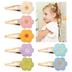 Sweet Knitted Flower Hair Clips Macaron Candy Color Handmade Cotton Yarn Snap Clips For Kids Toddler Girls Hair Accessories