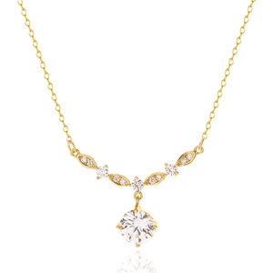 925 Sterling Silver Necklace For Women Elegant V Shape Pendant With Round Cubic Zirconia Light Luxury Fashion Jewelry