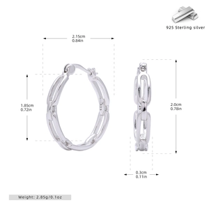 Detailed size specifications and weight for S925 sterling silver chain textured hoop earrings