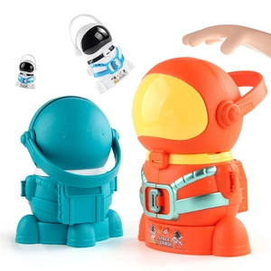 Contenitori portaoggetti a tema astronauta arancio e ciano per giochi bimbi