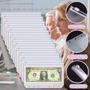 Detail view of 6-hole PVC binder pockets with slide clip zipper for budget planning