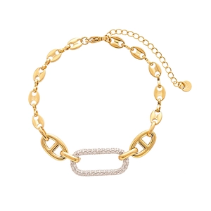 Bracelet à maillons ovales dorés élégants sertis de zircons et pendentif en argent S925