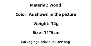 Detail showing specifications for wooden MAMA keychain: 14g weight and 11x5cm dimensions
