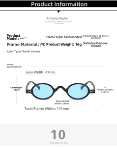 Detailed dimension guide for vintage round steampunk sunglasses with blue lenses