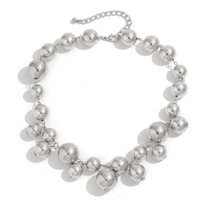 Polished silver pearl-style metal ball necklace with adjustable extension chain