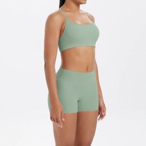 Détail de l'ensemble de fitness taille haute sans couture et brassière de sport