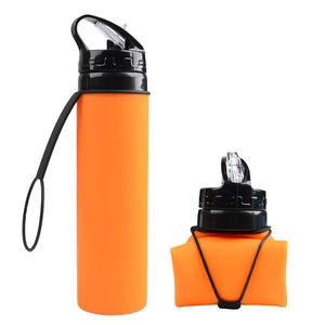 Collapsible 600ml orange silicone water bottle for cycling and outdoor fitness sports