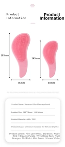 Detailed size chart for hair massage brush showing large and small model dimensions