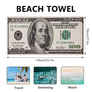 Microfiber beach towel with 100 dollar bill print 140x70cm for swimming and travel