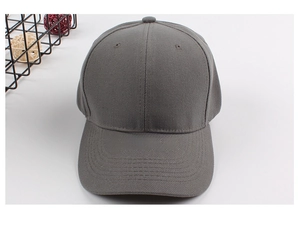 Front view of grey twill cotton baseball cap with six-panel structure on white background