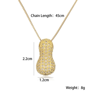 Detail showing 45cm gold chain and 2.2cm peanut pendant with zircon measurements