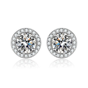 Classic S925 sterling silver halo stud earrings with round-cut sparkling cubic zirconia stones