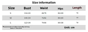 Detailed size guide table for strapless bodycon dress showing bust, waist, and hip in cm