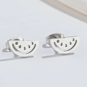Polished stainless steel watermelon slice stud earrings with minimalist cutout design