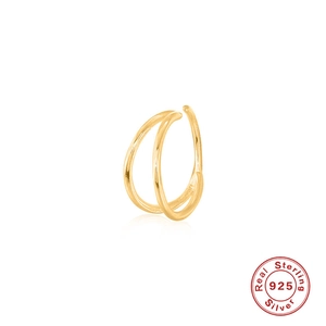 Golden S925 sterling silver double hoop ear cuff with zircon inlay and 925 authenticity seal