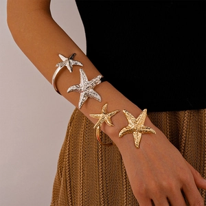 Starfish Arm Cuff Bracelet Open Adjustable Metal Irregular Textured Beach Vacation Jewelry For Women