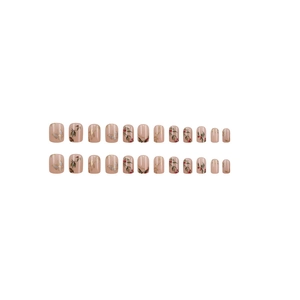 Press-on nails with red berry and butterfly patterns in short square-round shape