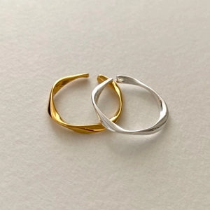 925 Sterling Silver Twisted Wave Open Ring Minimalist Adjustable Band For Women Korean Style Simple Jewelry