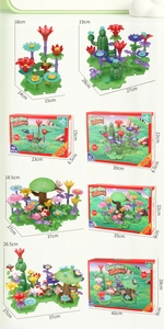 Detail view of colorful DIY garden building blocks set in four different piece counts