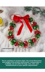 Close-up of Christmas bell wreath with red velvet bow on snow background