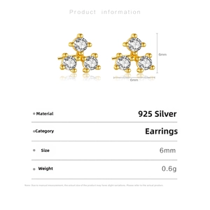 Detail view of S925 sterling silver 6mm clover earrings with cubic zirconia stones