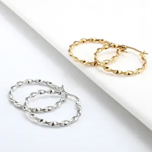 Twisted Hoop Earrings Large Circle Titanium Steel Minimalist Geometric Non-Fading Hypoallergenic Jewelry For Women