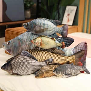 Realistic 3D fish plush pillow set with digital printing on soft velvet material