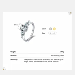 Classic 925 sterling silver ring with oval 6*8mm cubic zirconia main stone in silver finish