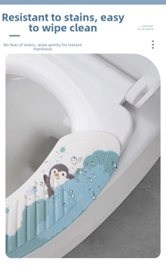 Waterproof EVA toilet seat cover with cartoon penguin print and self-adhesive backing