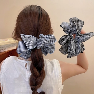 Set elastici per capelli a fiocco in tessuto a scacchi bianchi e neri per capelli