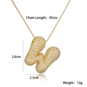 Gold pendant necklace with letter W dimensions showing 45cm chain and 2.6cm height
