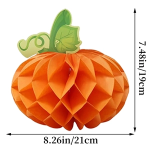 Detailed dimensions of 3D paper honeycomb pumpkin decoration, 7.48x8.26 inches