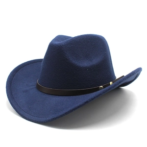 Classic dark blue felt western cowboy hat with brown leather rivet band decoration
