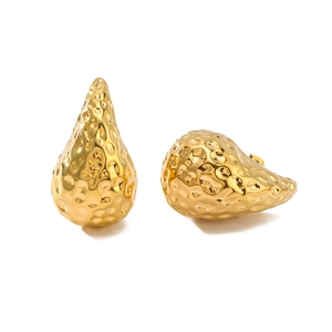 Retro hammered stainless steel teardrop earrings in 18K gold plated hollow design