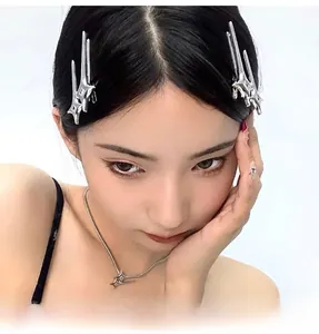 Y2K style silver star hair clip and S925 sterling silver star pendant necklace set