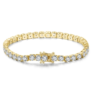 Elegant gold-plated S925 sterling silver tennis bracelet featuring round cubic zirconia stones