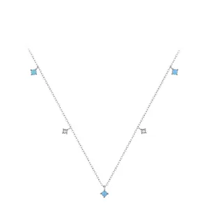 Minimalist S925 silver necklace with turquoise beads and square zircon pendants