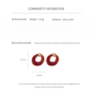 Detailed size specifications for minimalist round resin stud earrings with alloy material
