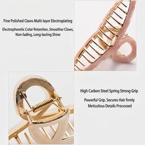 Large acetate shark hair claw clips in pink marble and cream white with metal finish