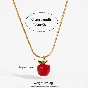 Parure collier avec pendentif pomme rouge mignonne en acier inoxydable doré