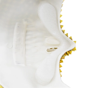 Detail view of the soft foam cushioning and internal structure of the Halloween metal mask