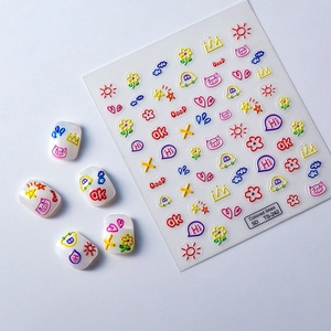 5D embossed nail art stickers with cute pig and sun graffiti designs for kids