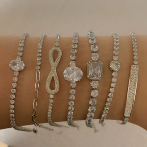 Silver multi-layer tennis bracelet set with zircon stones in various geometric cuts