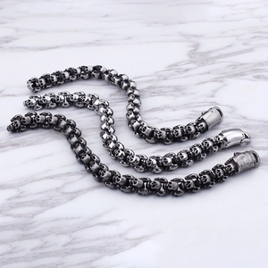 Punk style stainless steel skull bracelets in vintage silver finish for men