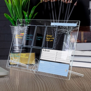 Clear acrylic desktop weekly planner with floral art and metal support stands