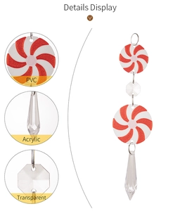 Detail view of red and white peppermint ornaments made with PVC and acrylic materials