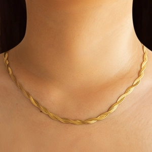 Woven Herringbone Chain Necklace 18K Gold Plated 304 Stainless Steel Twisted Snake Blade Minimalist Jewelry Women